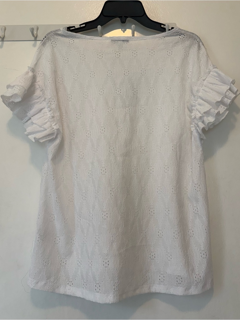 Women’s White Eyelet Ruffle Sleeve Tee - Picture 5 of 12